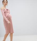 Asos Maternity Long Sleeve Bandeau Origami Front Midi Dress - Pink
