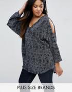 Lovedrobe Plus Cold Shoulder Top In Swirl Print - Black