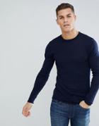 Bellfield Lightweight Knitted Sweater With Raw Edge - Navy