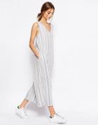 Asos Jersey Jumpsuit With Wide Leg In Variegated Stripe - Gray
