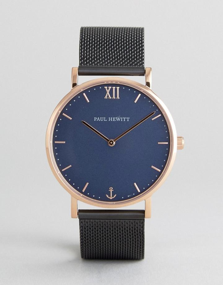 Paul Hewitt Sailor Mesh Watch In Black/rose Gold 39mm - Black