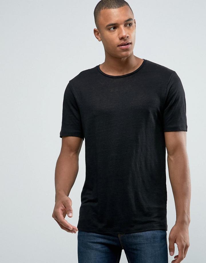 Jack & Jones Premium Longline Linen T-shirt - Black