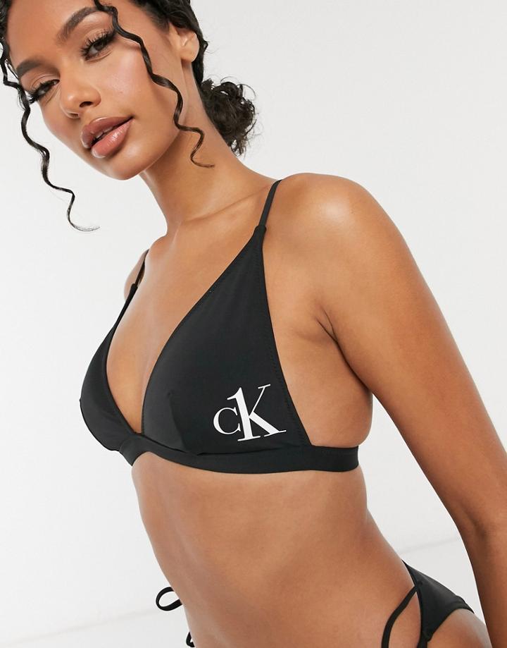 Calvin Klein Logo Triangle Bikini Top In Black