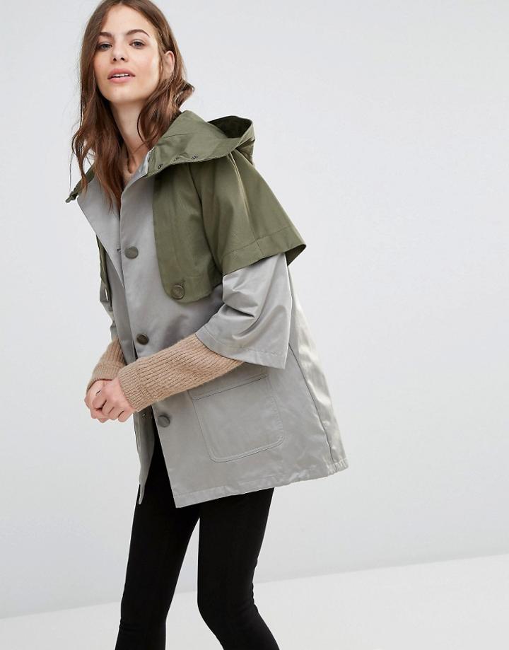 Sisley Contrast Parka Coat - Green