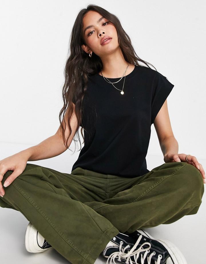 Pull & Bear Oversized Dropped Sleeve T-shirt In Black