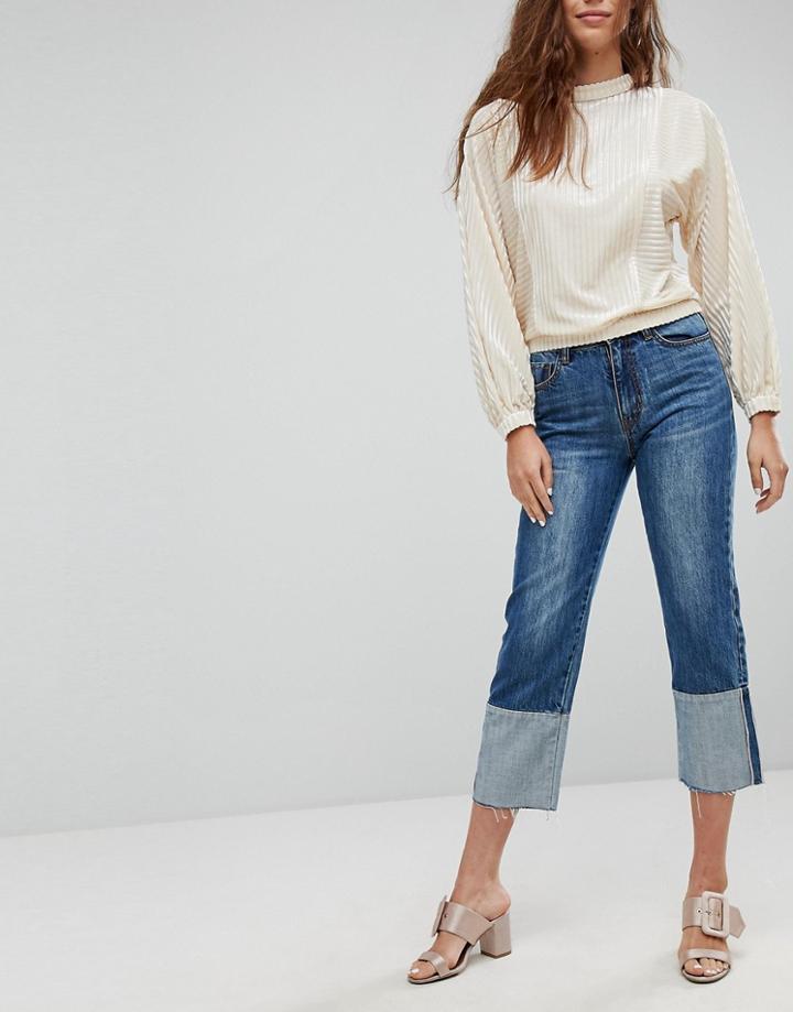 Evidnt Workmans Jeans With Exaggerated Turn Up - Blue