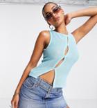 Asyou Asymmetric Cut Out Knitted Tank Top In Blue