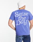 Mennace T-shirt In Dusty Blue With Slogan Back Print-blues