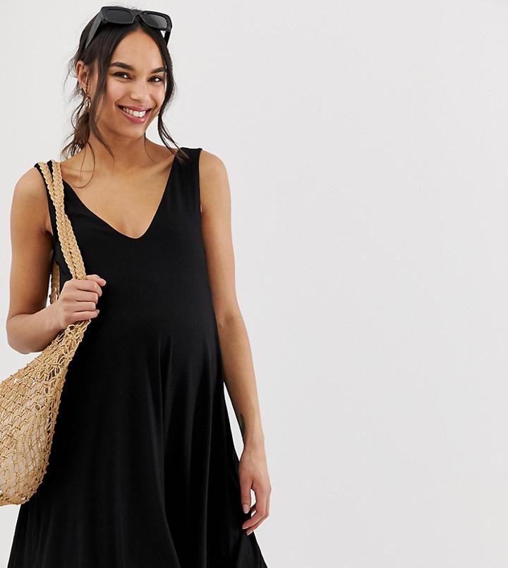 Asos Design Maternity Ultimate Swing Dress With Concealed Pockets - Black