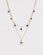 Asos Design Multirow Necklace With Stone Disc Charms And Star Pendant In Gold Tone - Gold