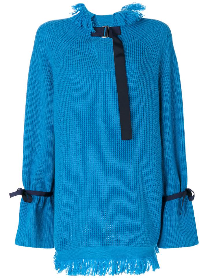 Traffic People High Neck Chiffon Top With Bow Detail - Navy