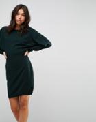 Asos Knitted Mini Dress With Batwing Sleeve - Green