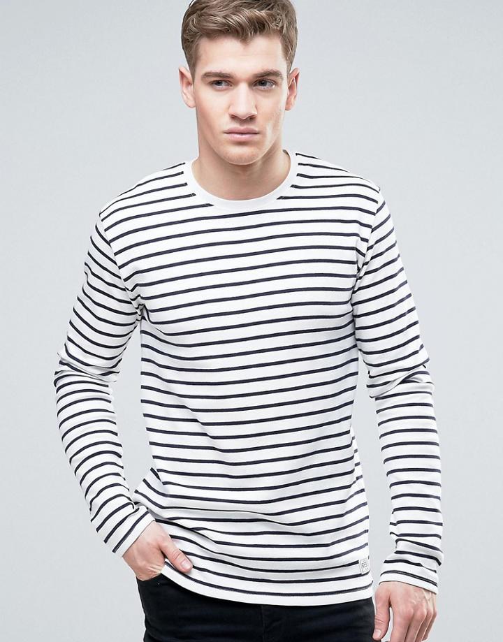 Redefined Rebel Long Sleeve Striped T-shirt In Heavy Jersey - White