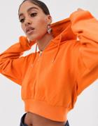 Asos Design Cropped Hoodie With Half Zip In Orange-red