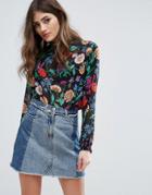 New Look Floral High Neck Blouse - Black