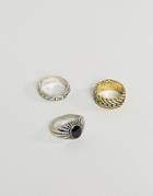Asos Ring Pack In Mixed Metals And Stone - Multi