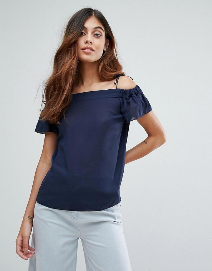 Vero Moda Tie Shoulder Bardot Top - Navy
