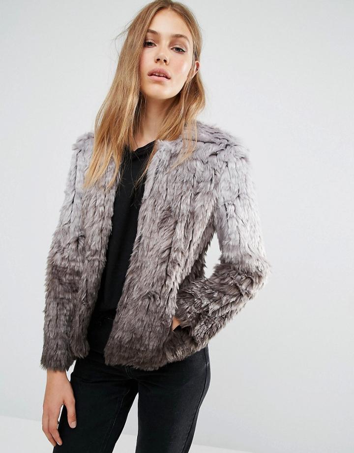 Qed London Ombre Faux Fur Coat - Gray