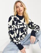 Monki Jacquard Sweater In Black And Beige Graphic Print-neutral