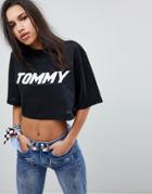Gigi Hadid Tommy Logo Mesh Crop T-shirt - Black