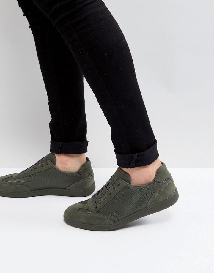 Asos Retro Sneakers In Khaki With Nylon - Green