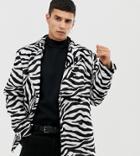 Collusion Double Breasted Velvet Blazer In Zebra Print - White