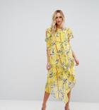 Asos Maternity Cold Shoulder Dress With Ring Detail In Yellow Floral Print - Multi