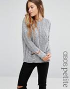 Asos Petite Cable Sweater With Ladder Detail - Gray