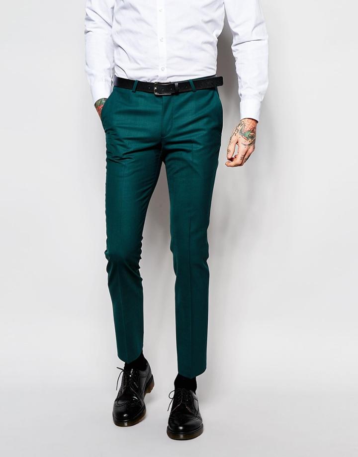 Noose & Monkey Suit Pants With Stretch In Skinny Fit - Bottle Green
