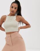 Asos Design Rib Knit Cami With Low Back - Stone