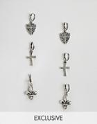 Reclaimed Vintage Hoop Earring Pack In Burnished Silver With Cross And Shield - Silver