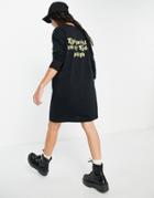 Asos Design Oversized Long Sleeve T-shirt Dress In Black With Yellow Kind People Slogan