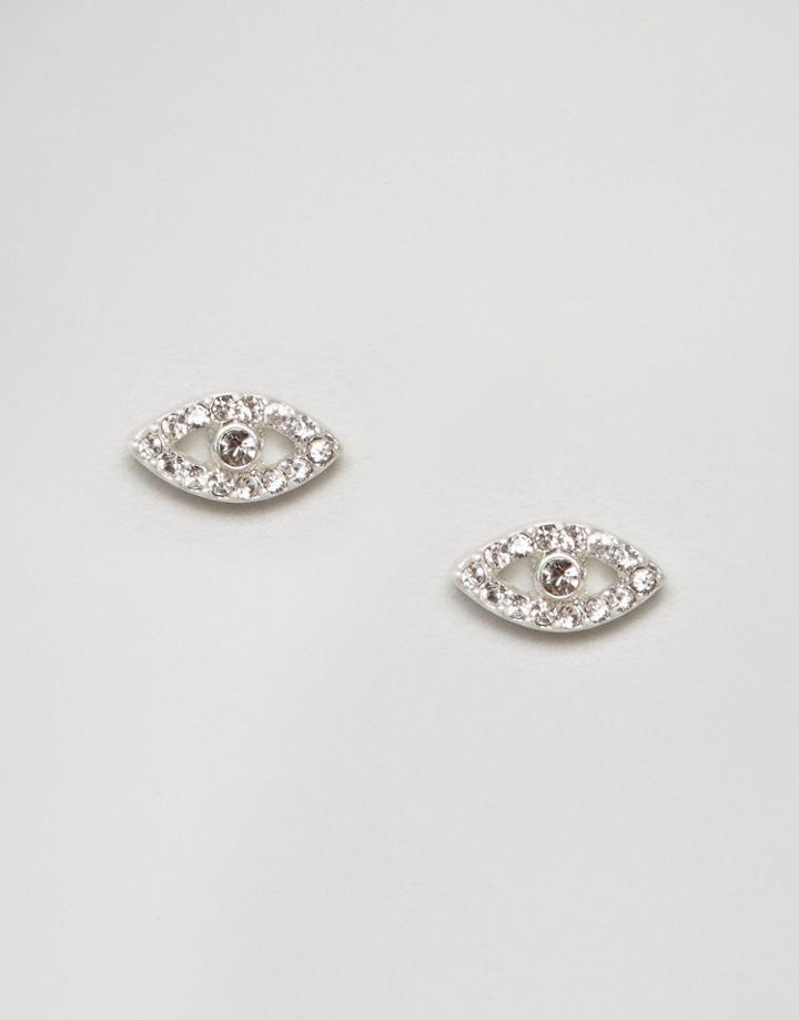 Pilgrim Crystal Evil Eye Stud Earrings - Silver
