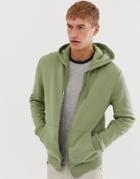 Asos Design Zip Thru Hoodie In Green - Green