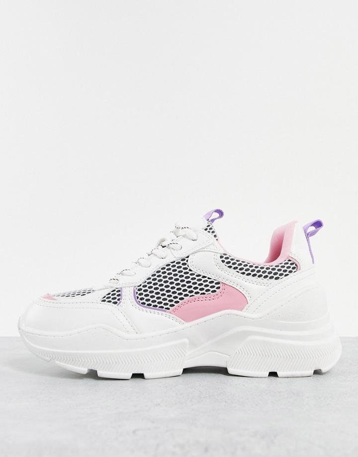 London Rebel Chunky Sneakers In White And Lilac-multi