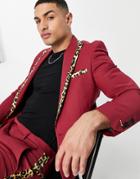 Twisted Tailor Suit Jacket In Red With Leopard Print Contrast Insert-black