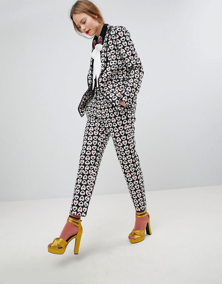Sister Jane Tailored Cigarette Pants In Queen Of Hearts Print - Black