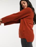 Oasis Button Hem Sweater In Red