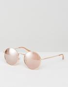 Asos 90s Metal Round Sunglasses In Rose Gold - Gold