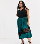 Outrageous Fortune Plus Lace Insert Pleated Midi Skirt In Green