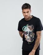Pull & Bear T-shirt With Skull And Snake Print In Black - Black