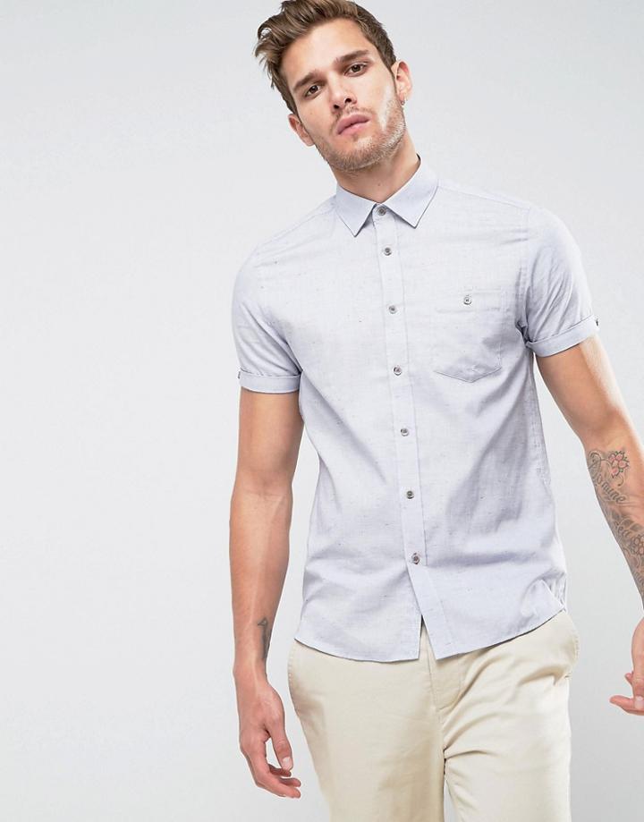 Ted Baker Slim Short Sleeve Shirt In Fleck - Blue