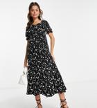 River Island Maternity Frill Neck Midi Dress In Black Spot