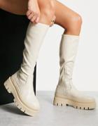 Asos Design Caramel Chunky Knee Boots In Off White-neutral