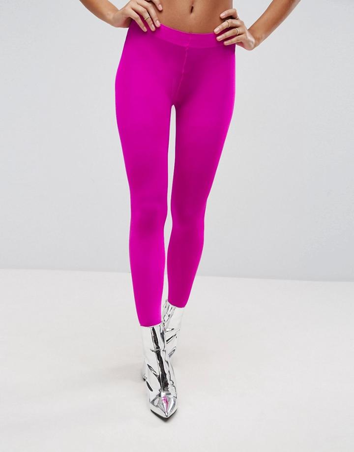 Asos 90 Denier High Shine Tights In Pink - Blue