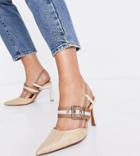 Asos Design Wide Fit Sasha Sporty Mid Heeled Shoes In Natural-multi