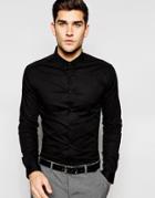 Asos Skinny Shirt In Black With Button Down Collar - Black