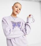 Collusion Butterfly Print Oversized Sweatshirt In Lilac-purple
