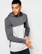 Asos Cut & Sew Hoodie With Faux Leather Pocket - Gray Marl