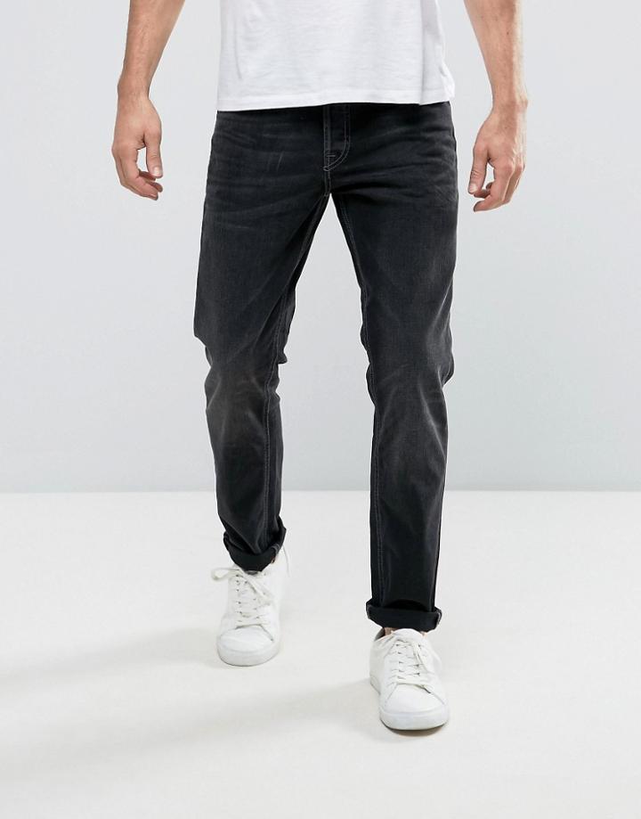 Jack & Jones Intelligence Jeans In Regular Fit Washed Black Denim - Black